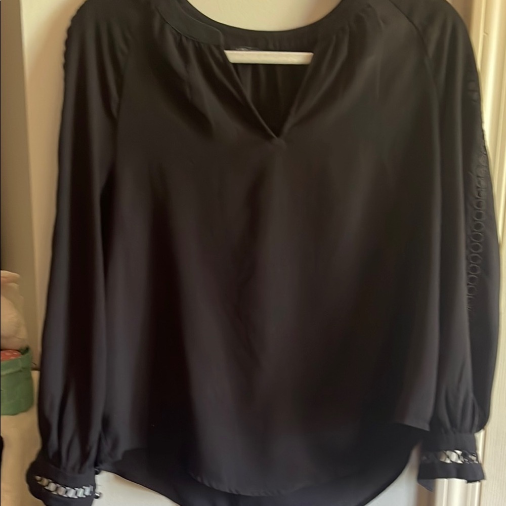 Ann Taylor Black Embellished 3/4 Sleeve Blouse